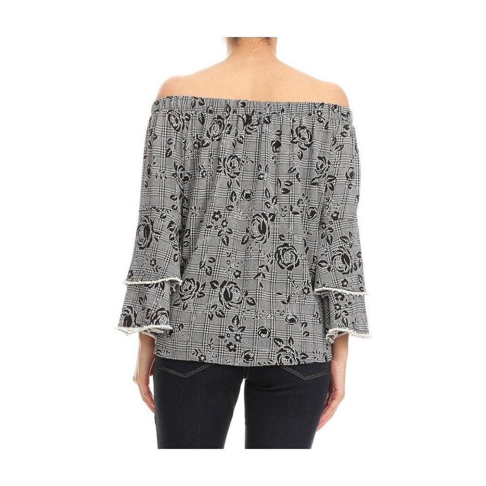 Ariella Off the Shoulder Ruffle Sleeve with Pearls Top - Picture 4 of 4